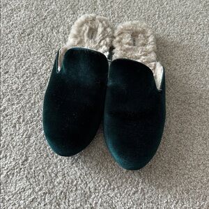 Birdies Phoebe Faux Fur Velvet Mule Slide Emerald Green 9.5